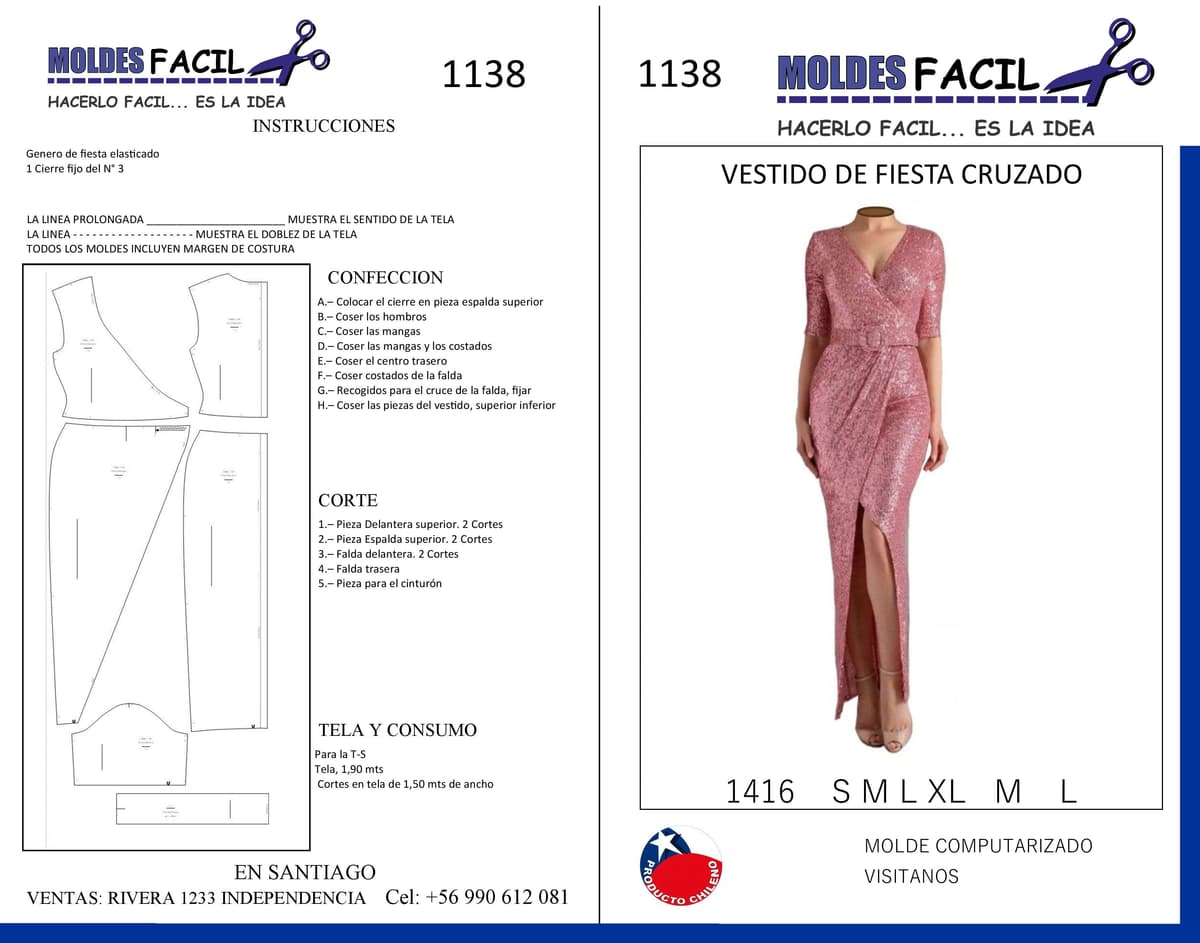 Patrón de costura Vestido de fiesta cruzado — Moldes Fácil