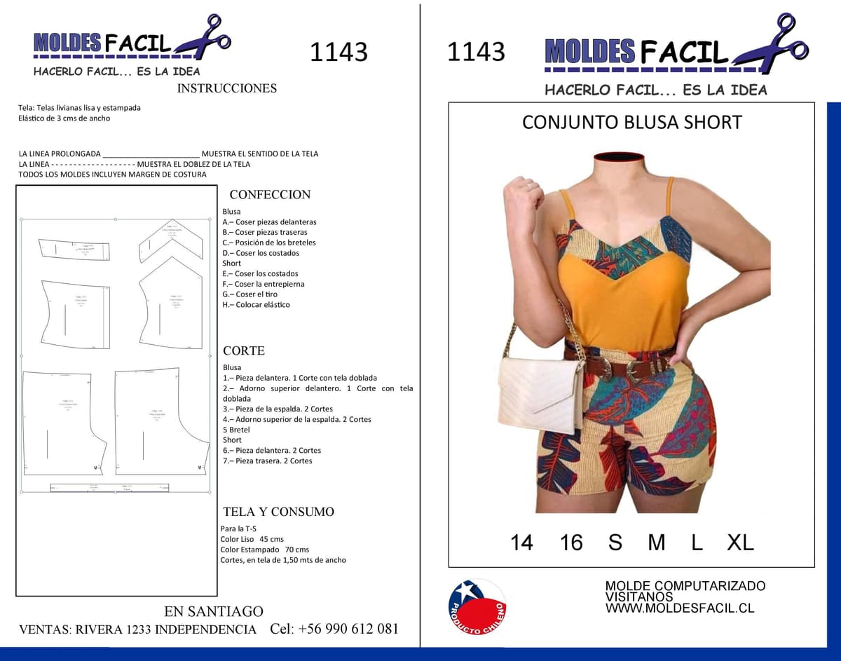 Patrón de costura Conjunto blusa short — Moldes Fácil