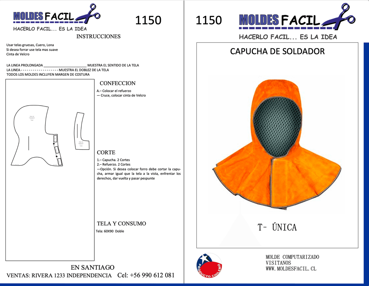 Patrón de costura Gorro o Capucha de Soldador — Moldes Fácil