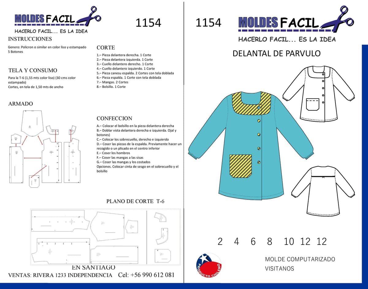 Patrón de costura Delantal de parvulo — Moldes Fácil
