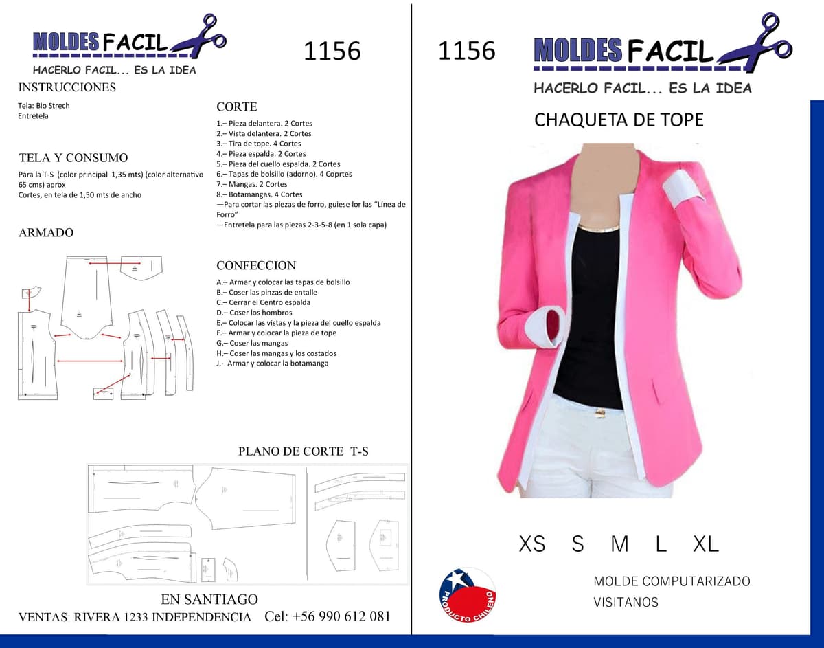 Patrón de costura CHAQUETA DE TOPE — Moldes Fácil