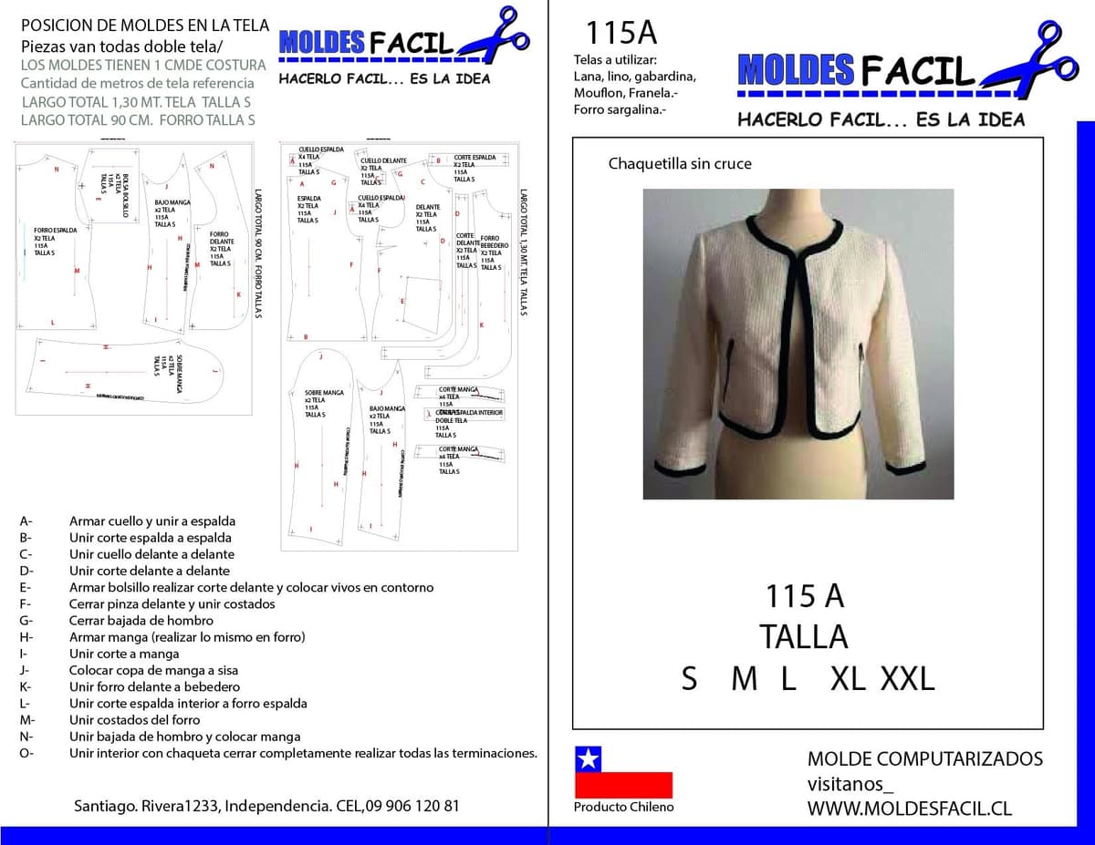 Patrón de costura CHAQUETILLA SIN CRUCE MUJER — Moldes Fácil