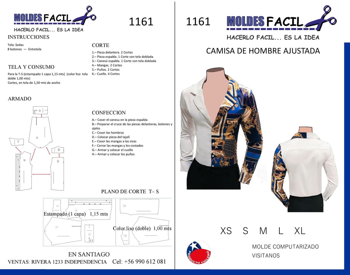 Patrón de costura CAMISA DE HOMBRE AJUSTADA — Moldes Fácil