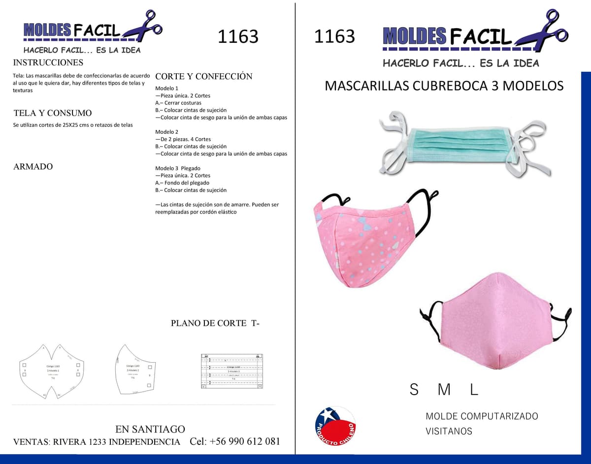 Patrón de costura Mascarilla Cubreboca 3 Modelos — Moldes Fácil