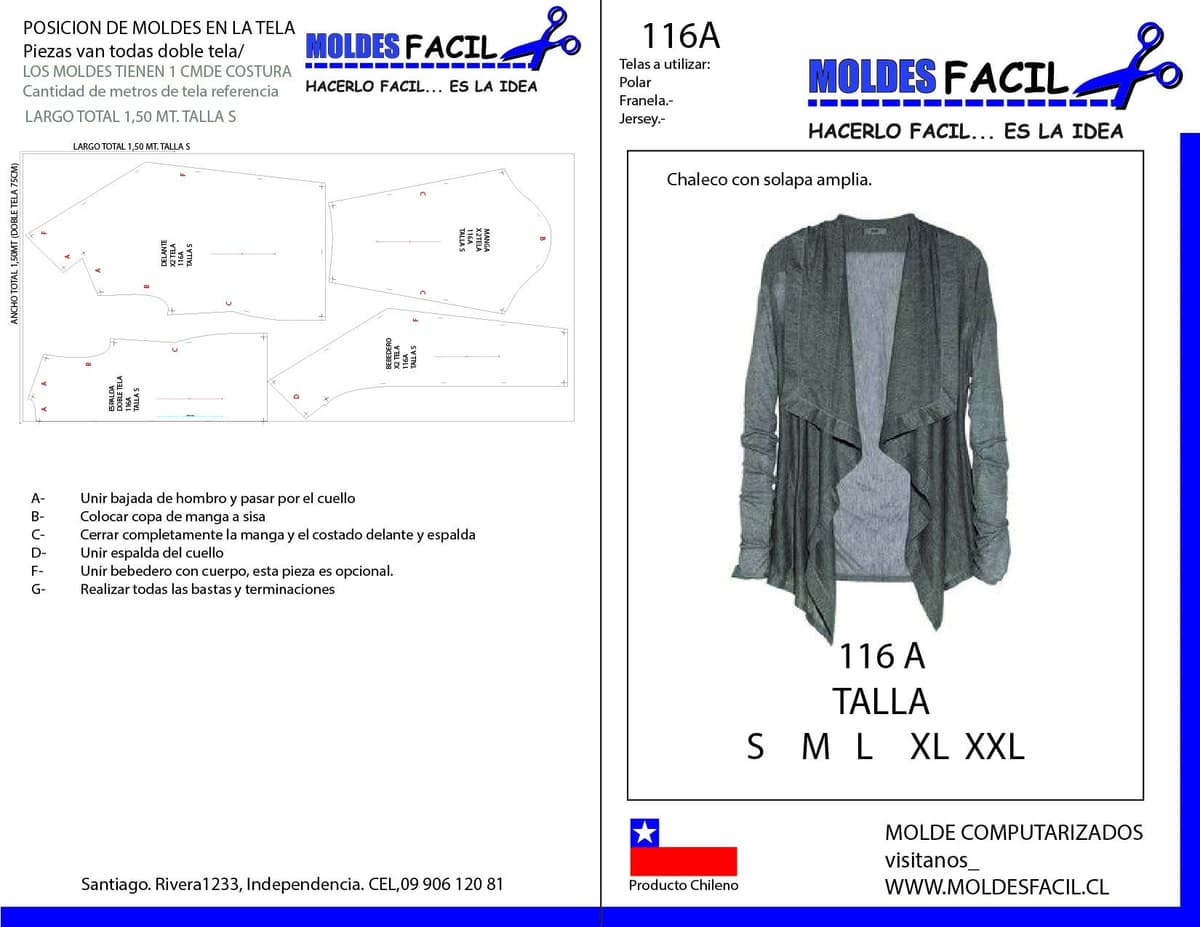 Patrón de costura Chaleco con solapa amplia — Moldes Fácil
