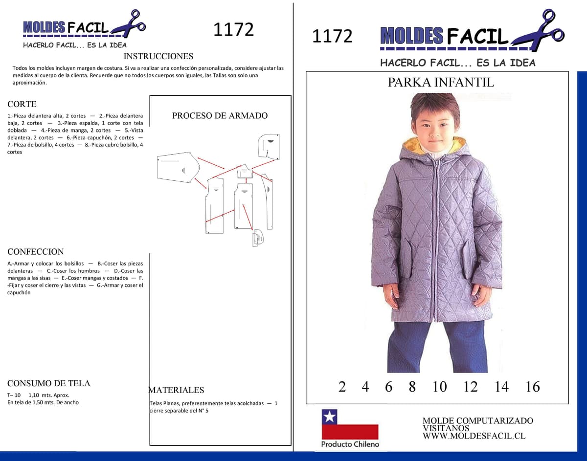 Patrón de costura PARKA INFANTIL — Moldes Fácil