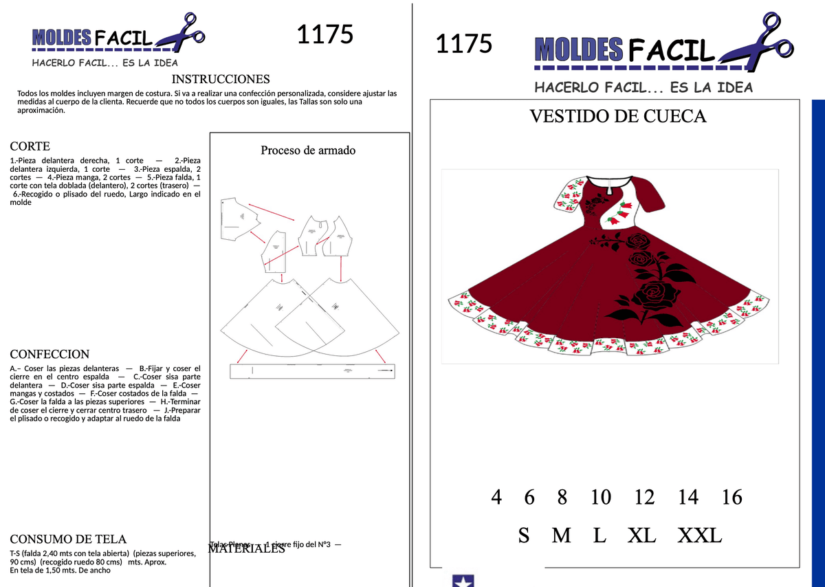 Patrón de costura Vestido de Cueca — Moldes Fácil