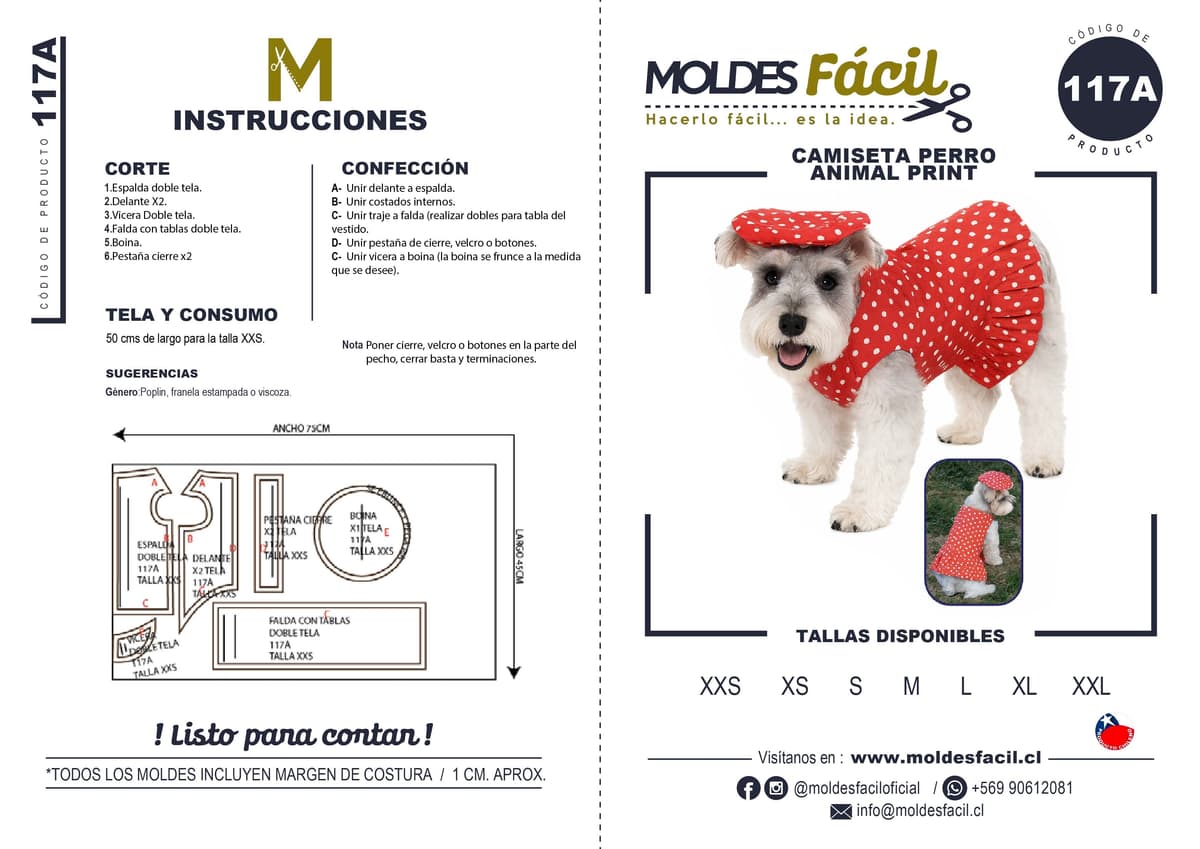 Patrón de costura Camiseta perro animal print con sombrero — Moldes Fácil