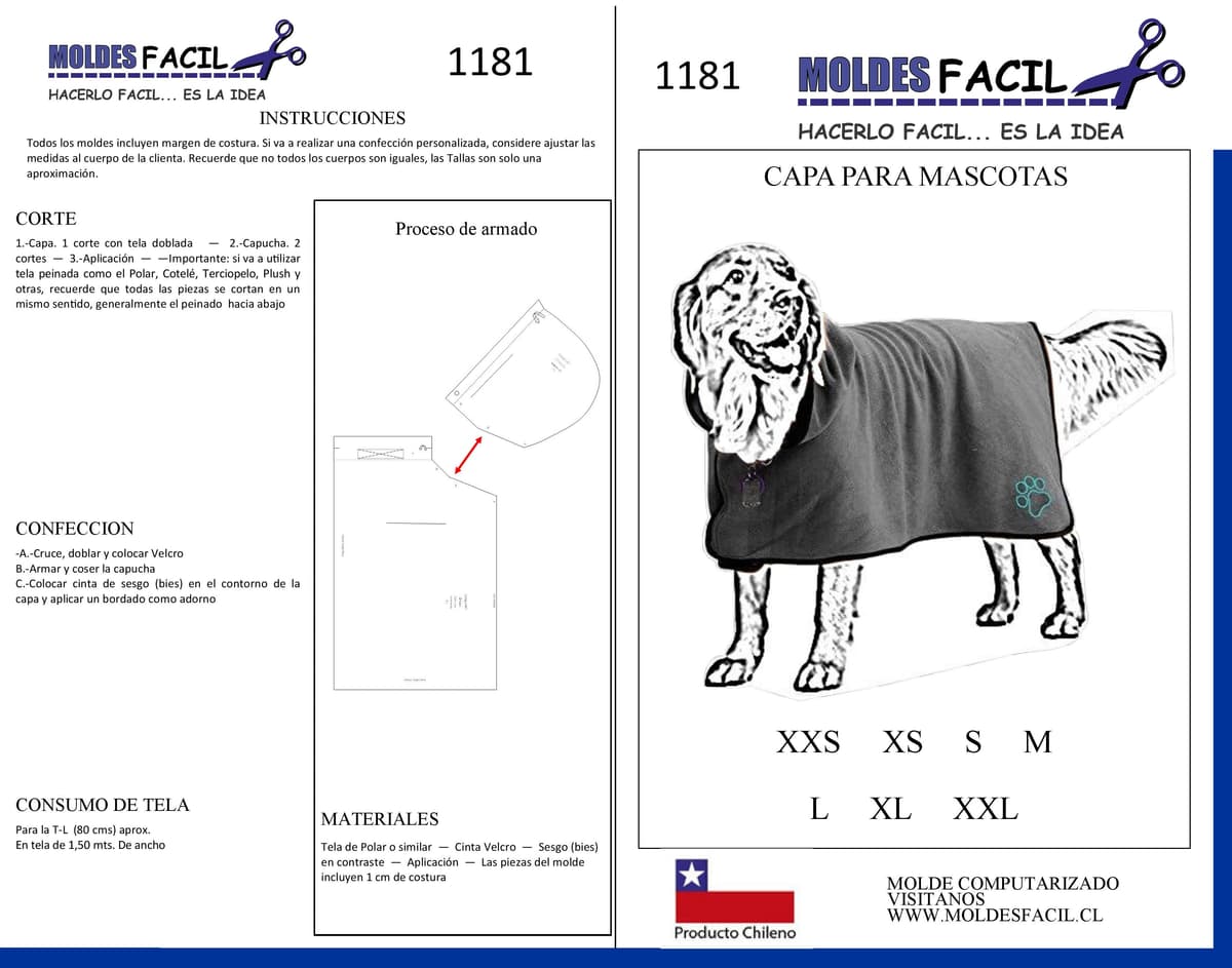 Patrón de costura Capa para mascota — Moldes Fácil