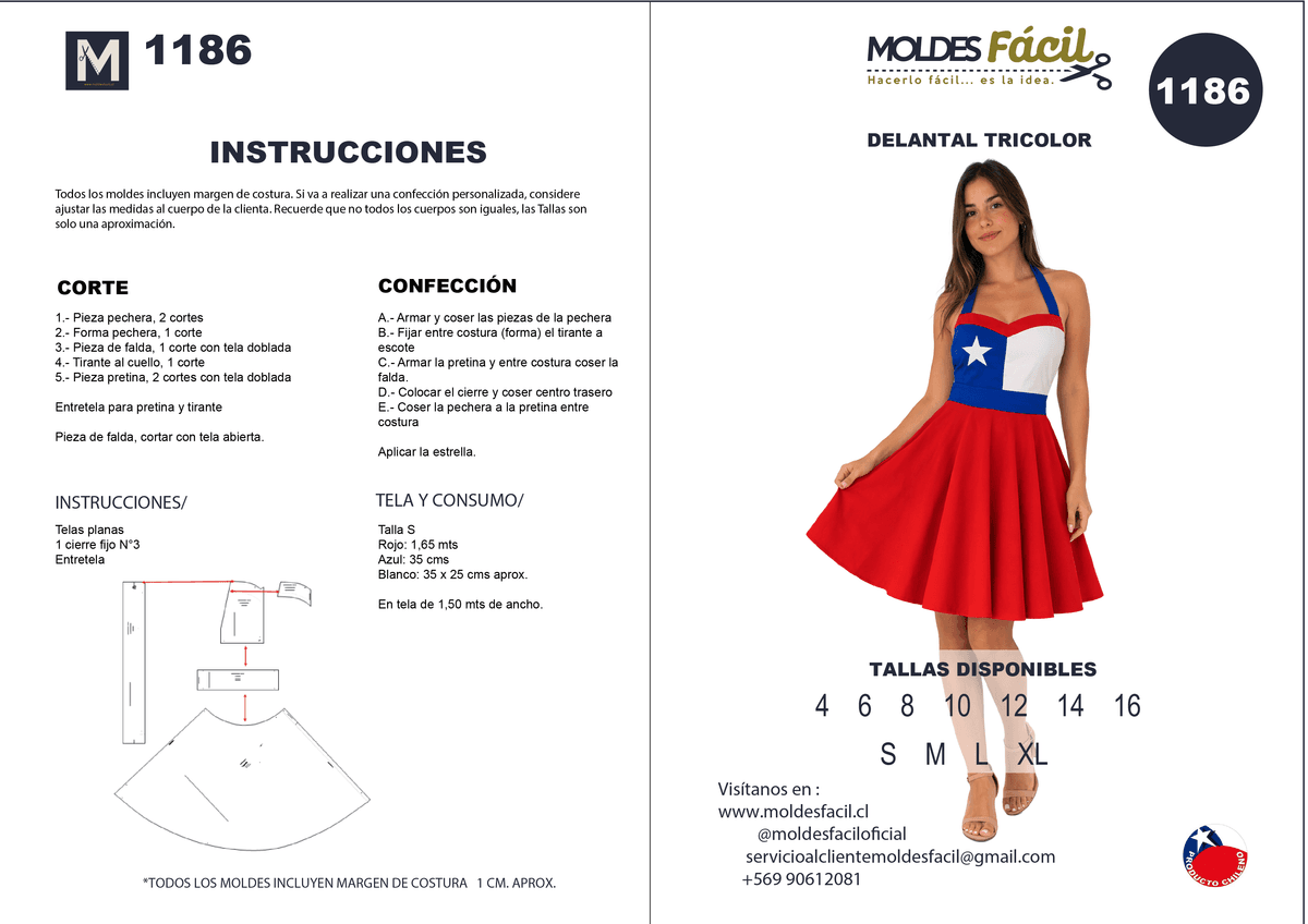 Patrón de costura Delantal Tricolor — Moldes Fácil