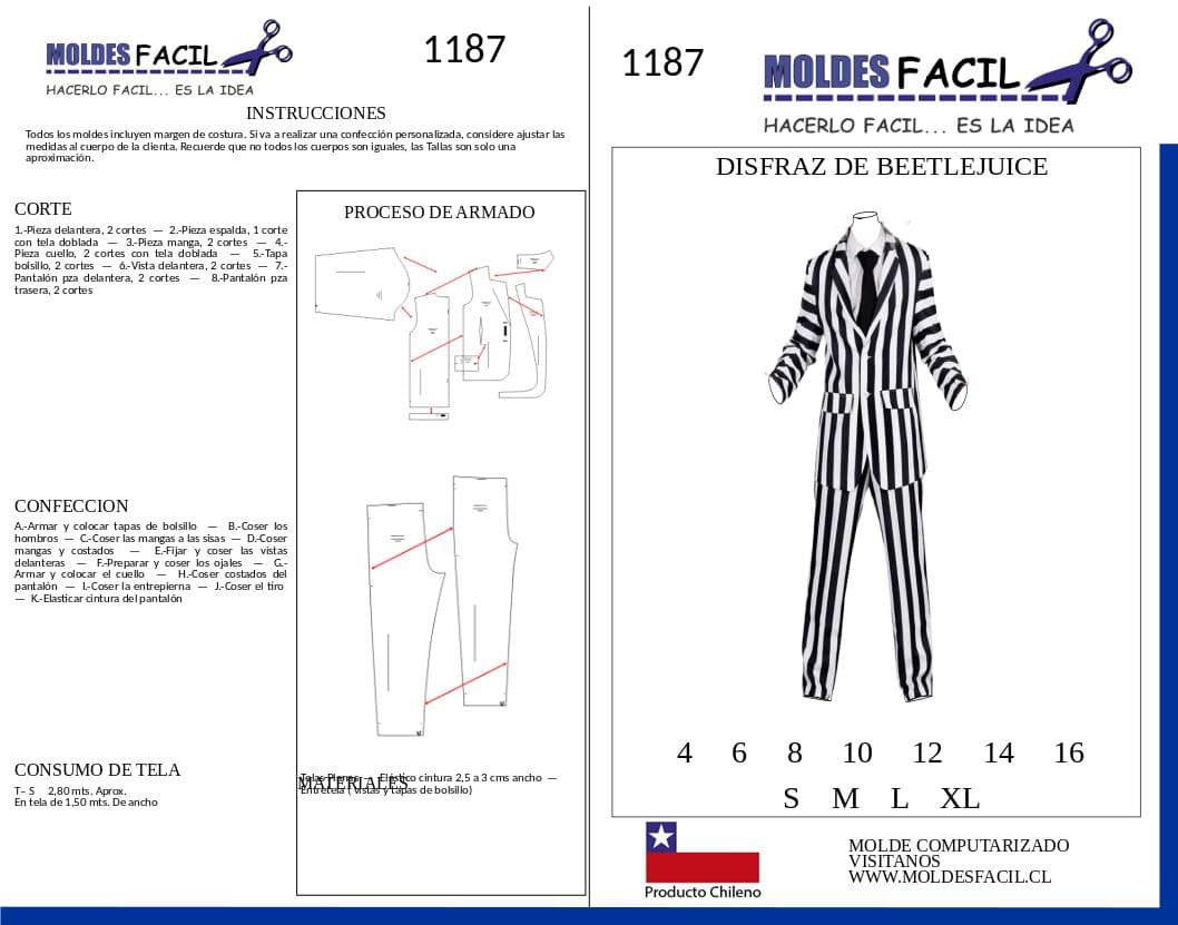 Patrón de costura Disfraz de Beetlejuice Hombre — Moldes Fácil