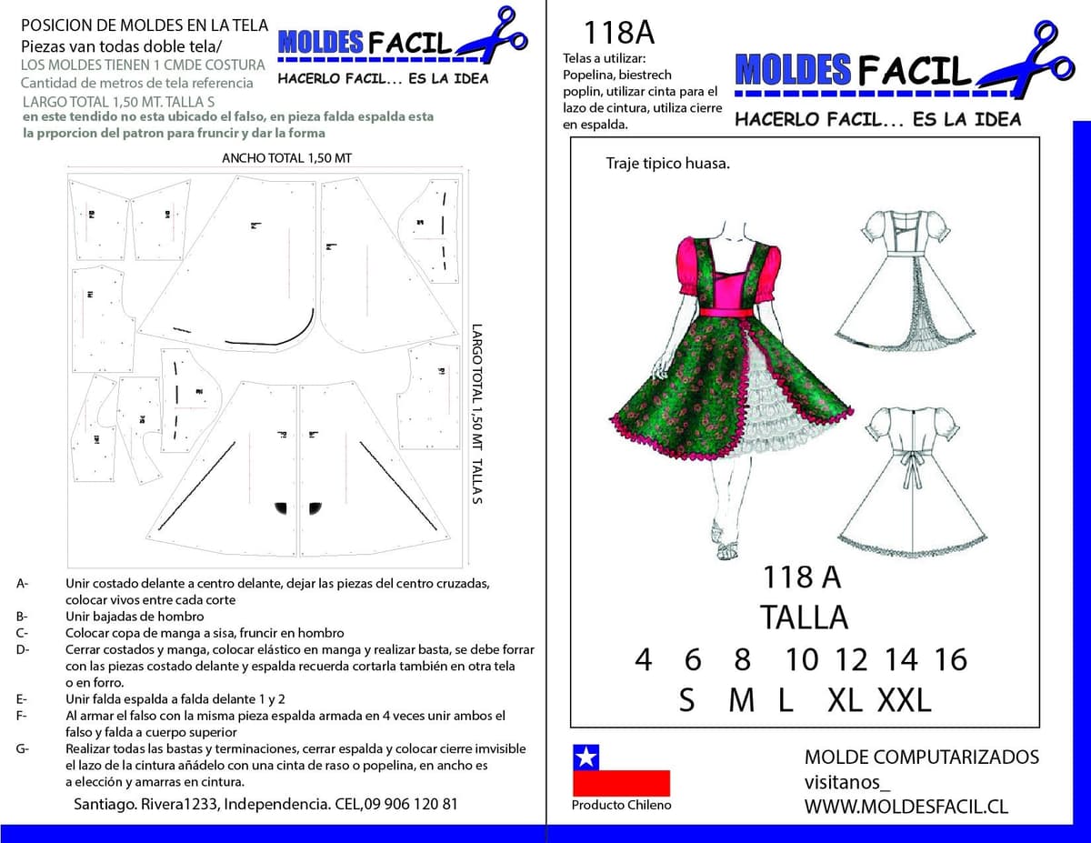 Patrón de costura Traje Típico de Huasa — Moldes Fácil