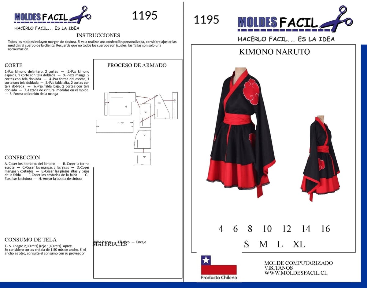Patrón de costura Kimono Naruto — Moldes Fácil