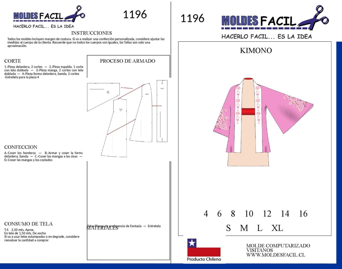Patrón de costura Kimono — Moldes Fácil