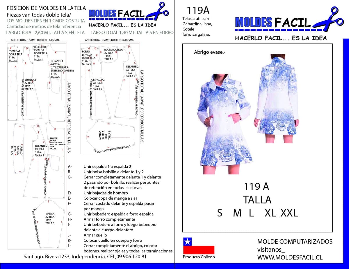 Patrón de costura ABRIGO EVASE MUJER — Moldes Fácil