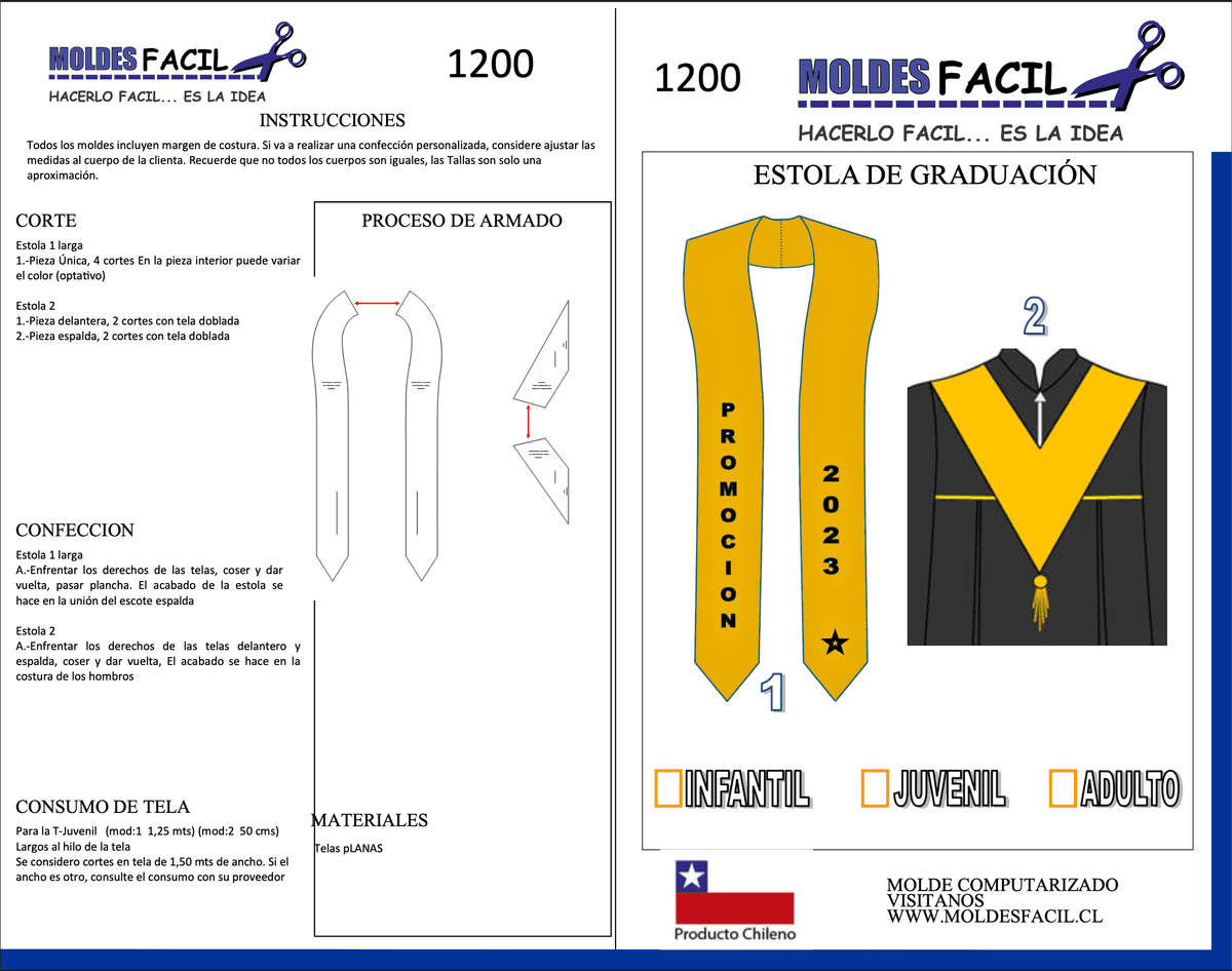 Patrón de costura Estola de graduación — Moldes Fácil