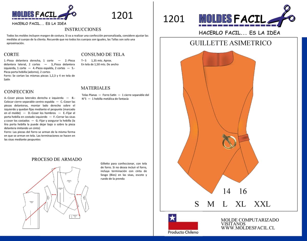 Patrón de costura GUILLETTE ASIMETRICO — Moldes Fácil