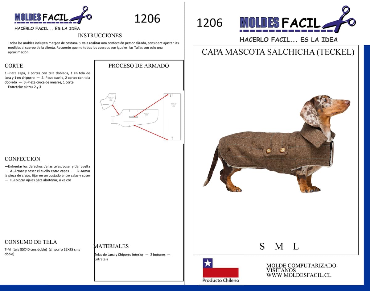 Patrón de costura Capa Salchicha (teckel) — Moldes Fácil