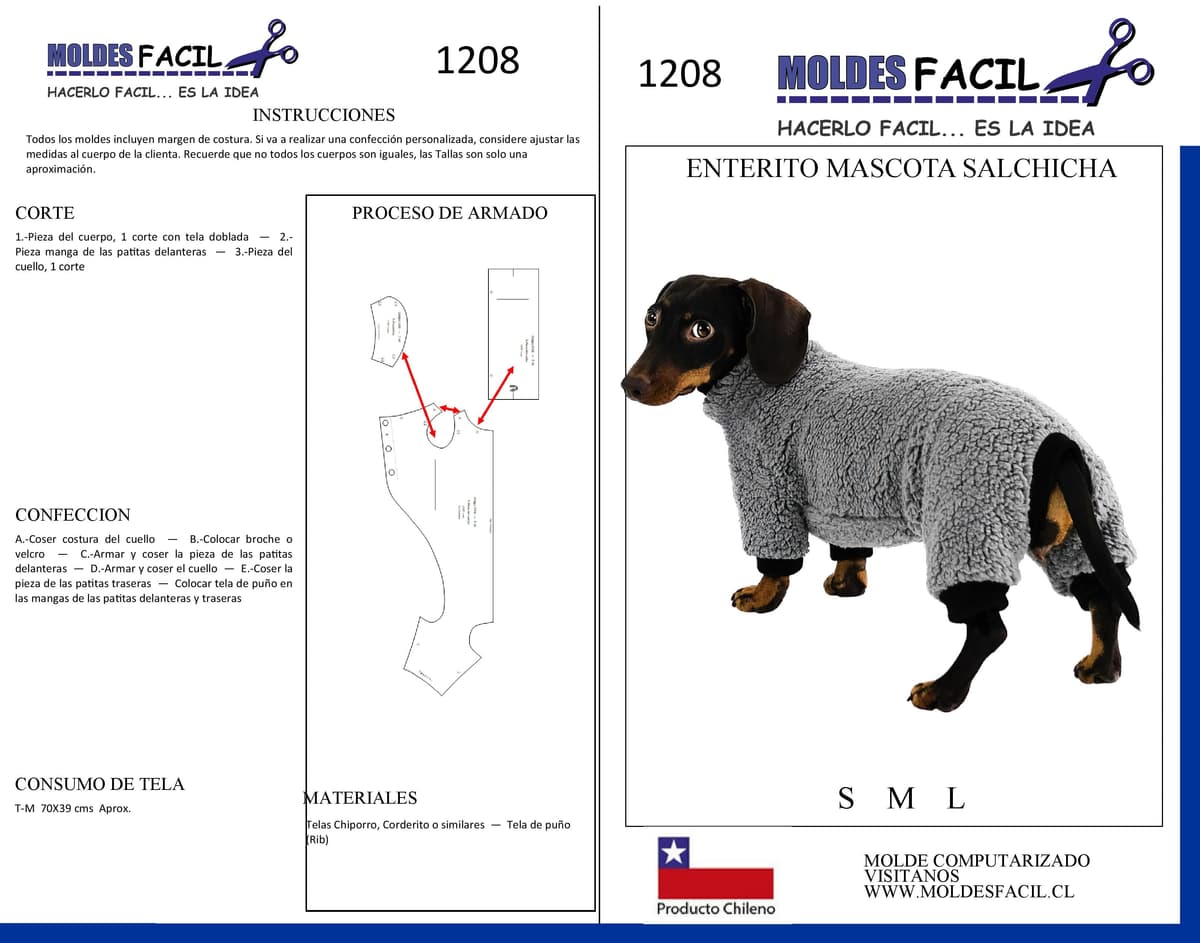 Patrón de costura Enterito salchicha — Moldes Fácil