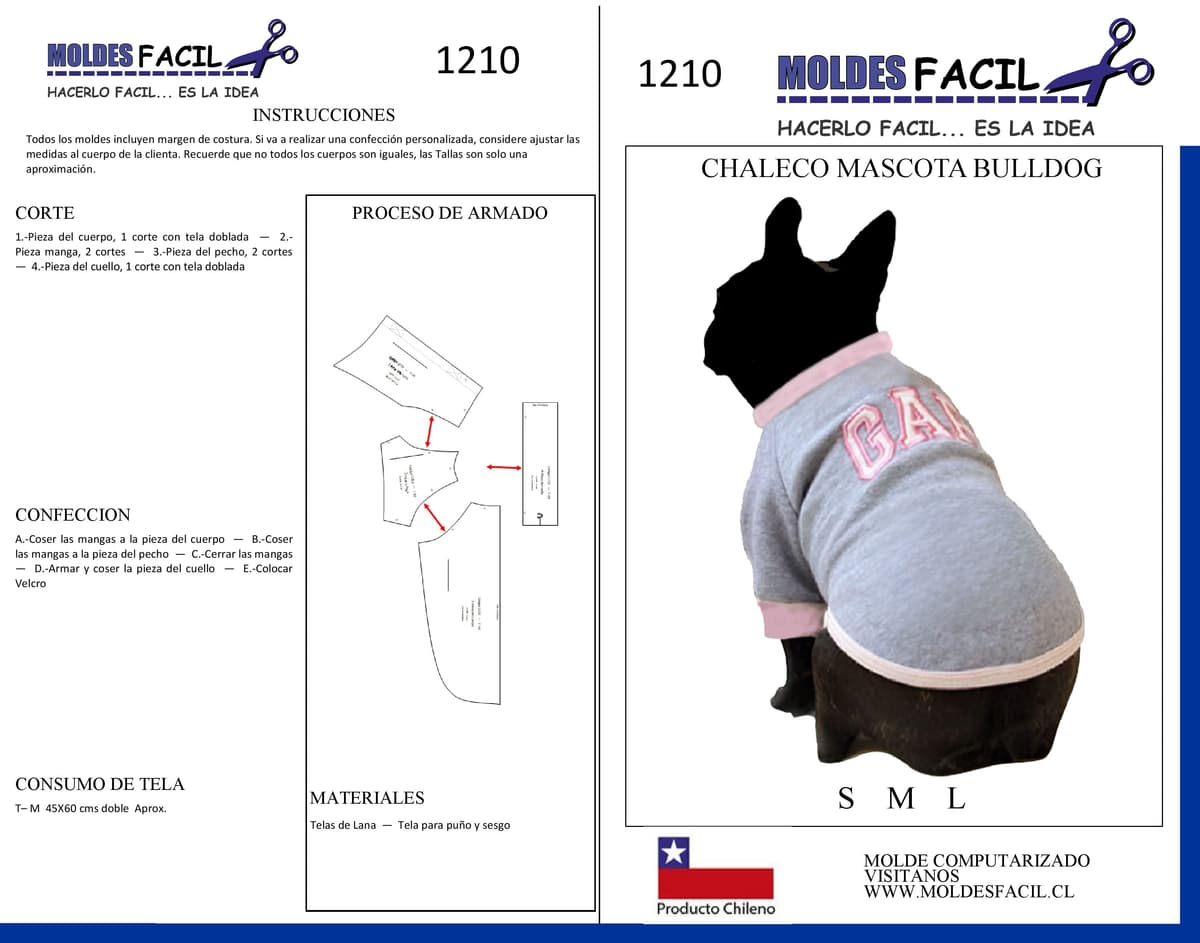 Patrón de costura Chaleco Bulldog — Moldes Fácil