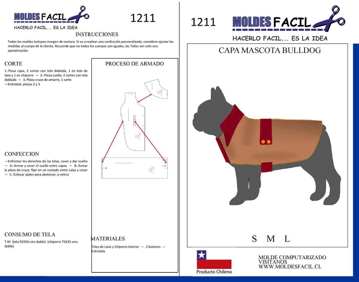 Patrón de costura Capa bulldog — Moldes Fácil