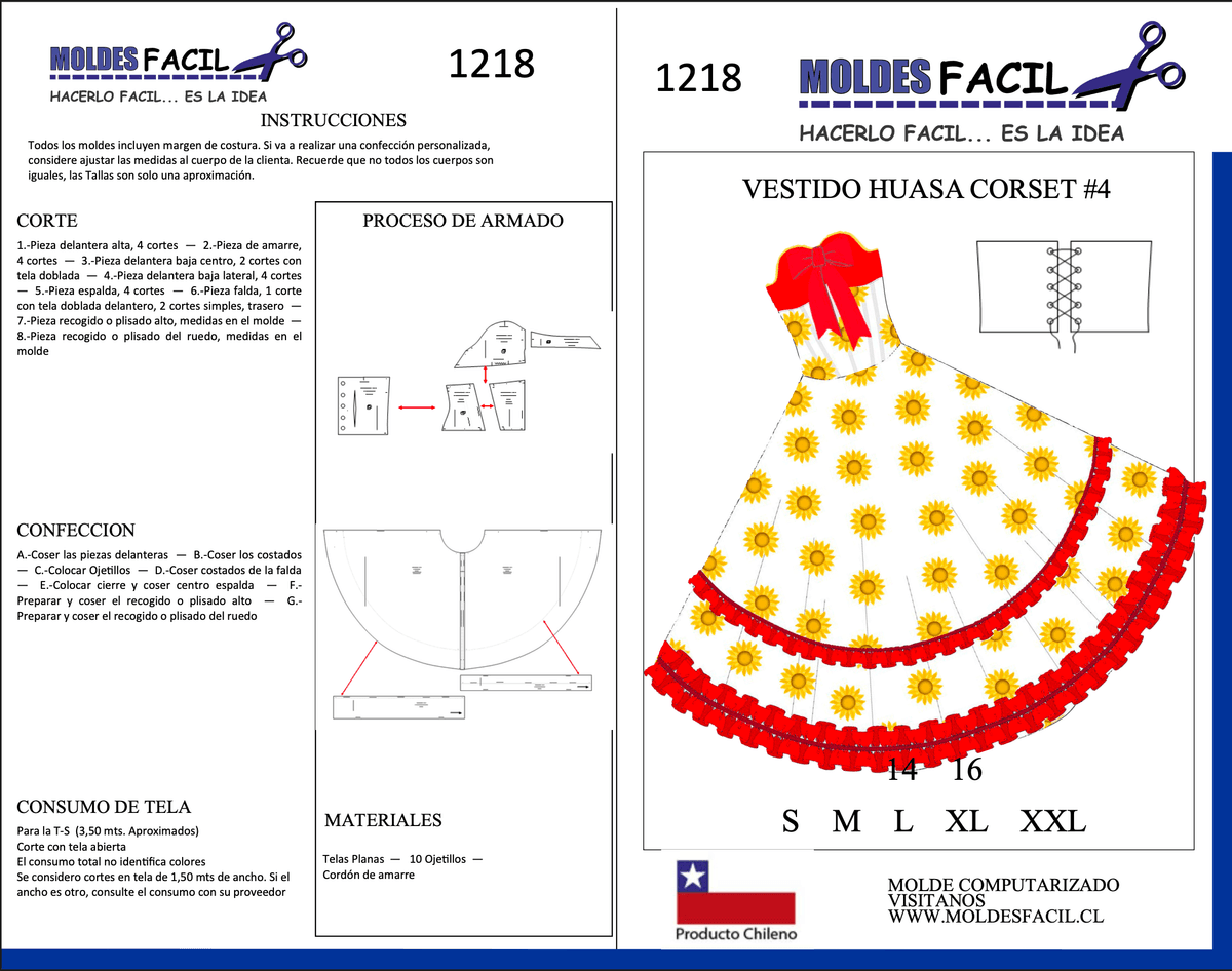 Patrón de costura Vestido de Huasa Corset Nº4 — Moldes Fácil
