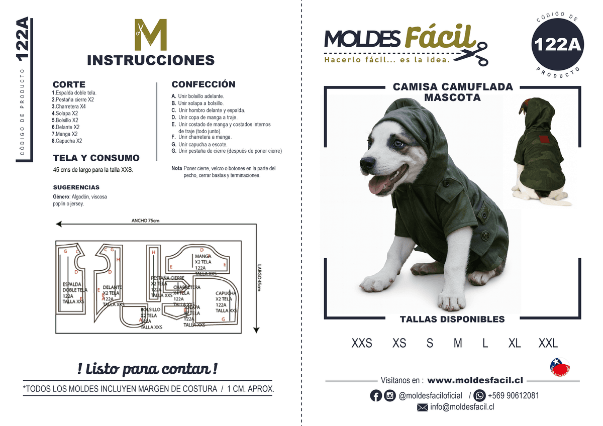 Patrón de costura Camiseta camuflada de mascota — Moldes Fácil