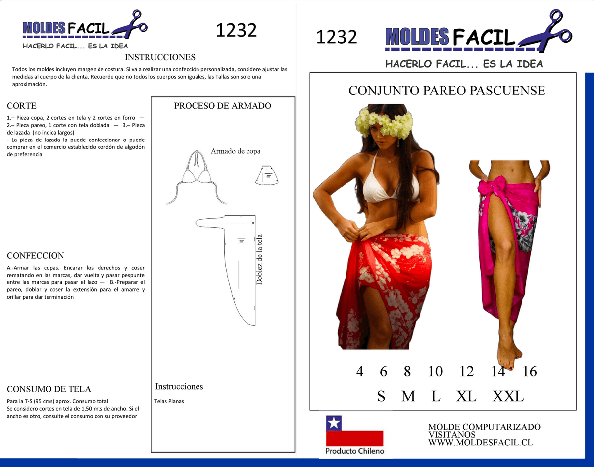 Patrón de costura Conjunto pareo pascuense — Moldes Fácil