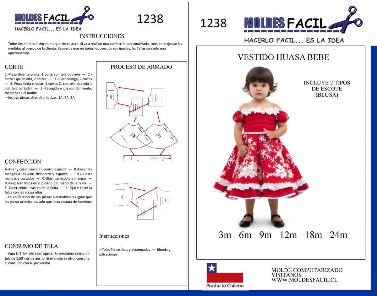 Patrón de costura Vestido Huasa bebé — Moldes Fácil