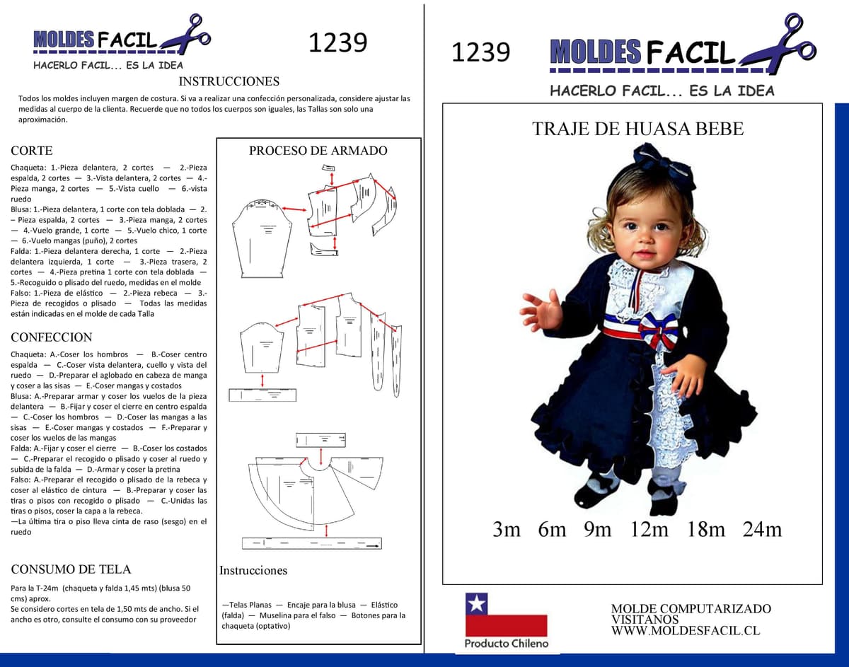 Patrón de costura Traje de Huasa bebé — Moldes Fácil