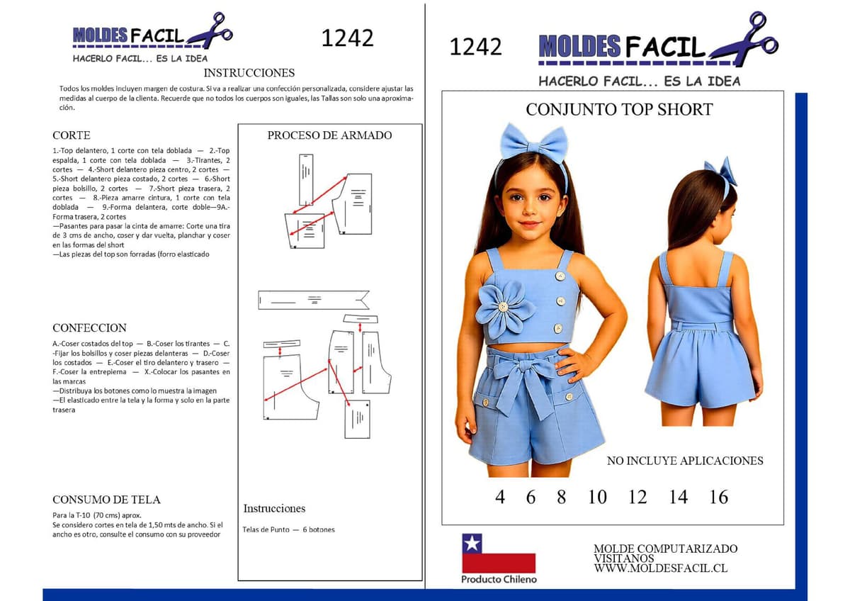 Patrón de costura Conjunto Top Short infantil — Moldes Fácil