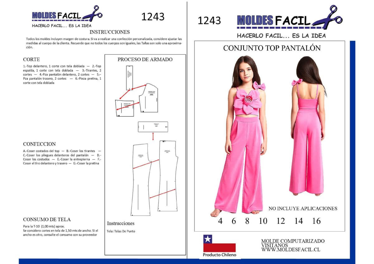 Patrón de costura Conjunto Top pantalón Infantil — Moldes Fácil