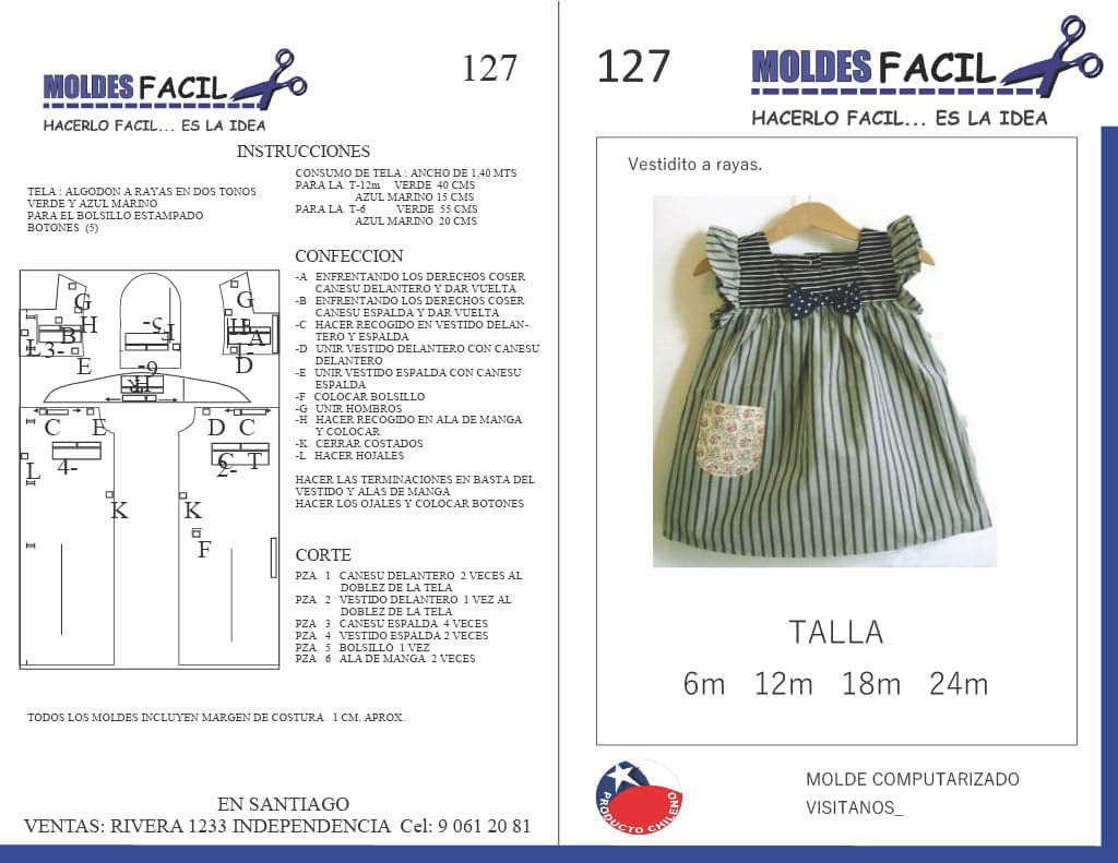 Patrón de costura Vestido a rayas — Moldes Fácil