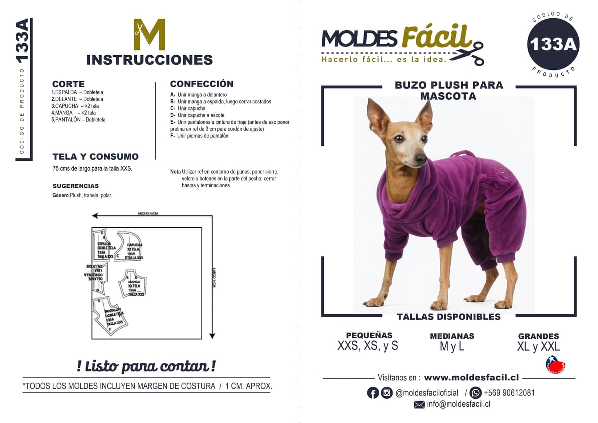 Patrón de costura Buzo plush para mascota — Moldes Fácil