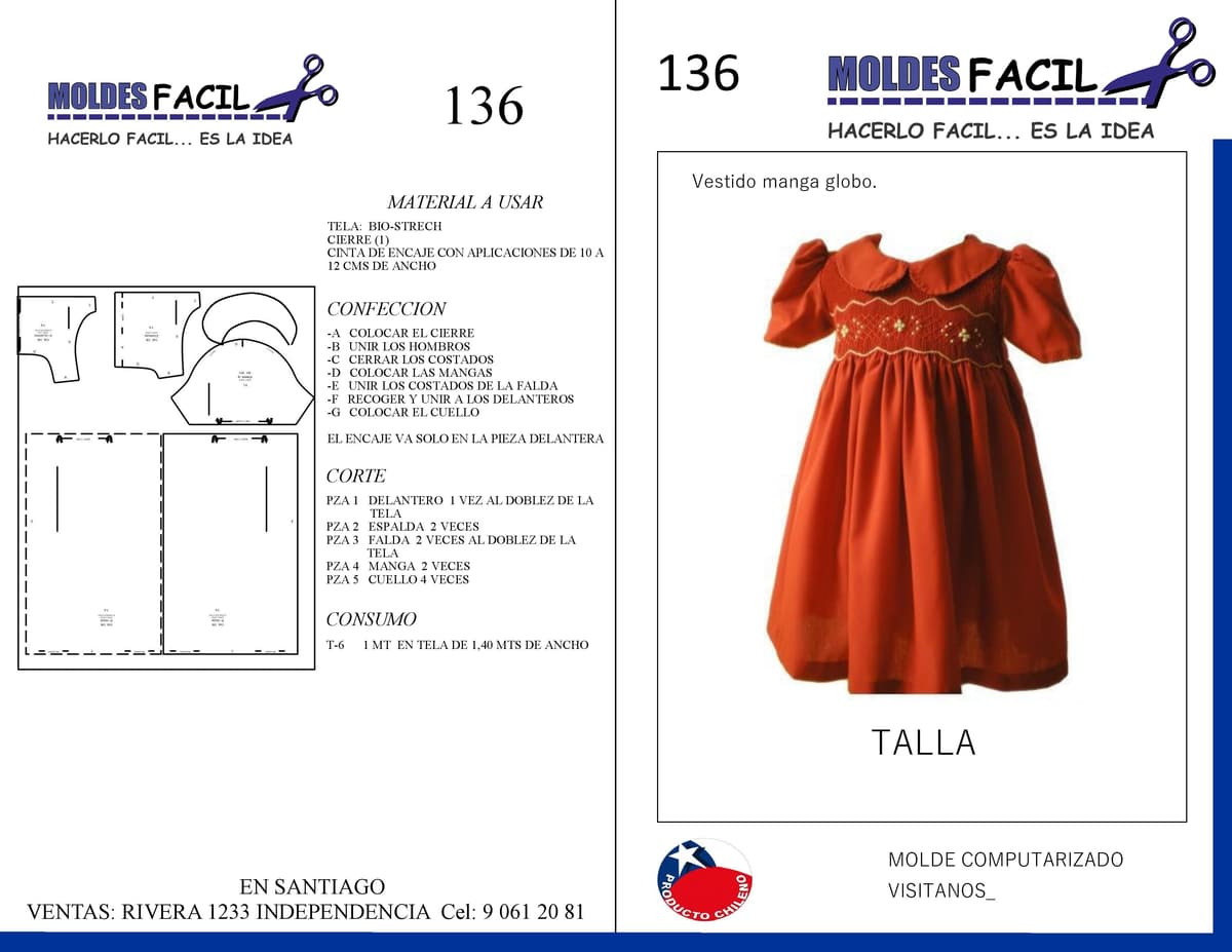 Patrón de costura Vestido manga globo — Moldes Fácil