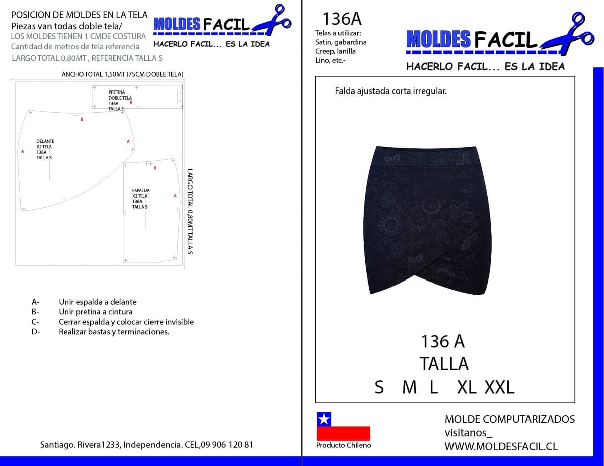 Patrón de costura Falda ajustada corta irregular — Moldes Fácil