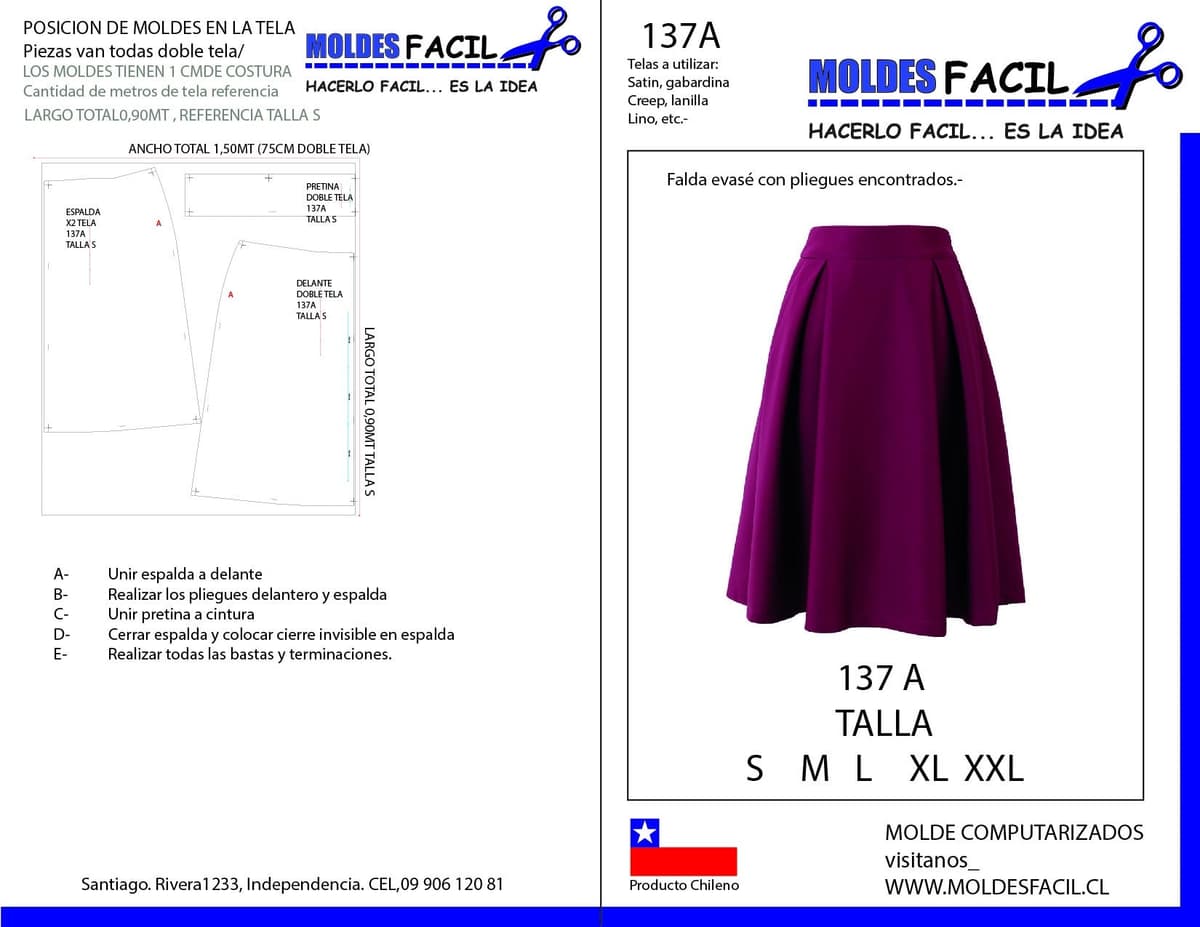 Patrón de costura Falda evasé con pliegues encontrados — Moldes Fácil