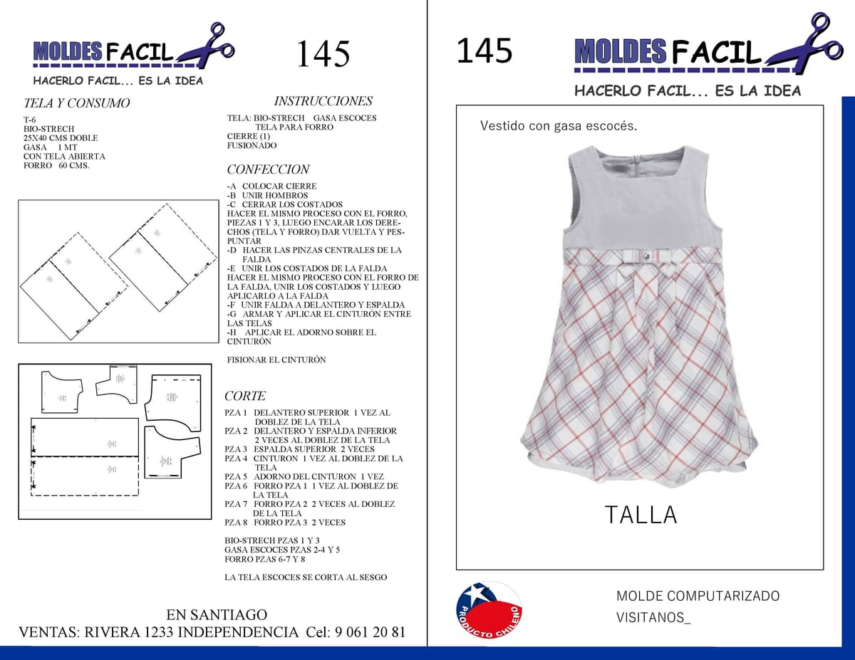 Patrón de costura Vestido con gasa escoces — Moldes Fácil