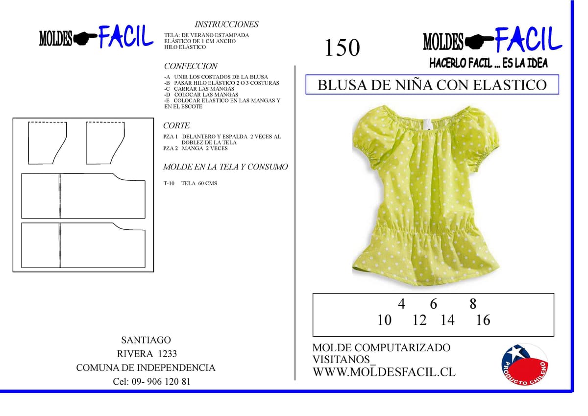 Patrón de costura Blusa de niña con elastico — Moldes Fácil
