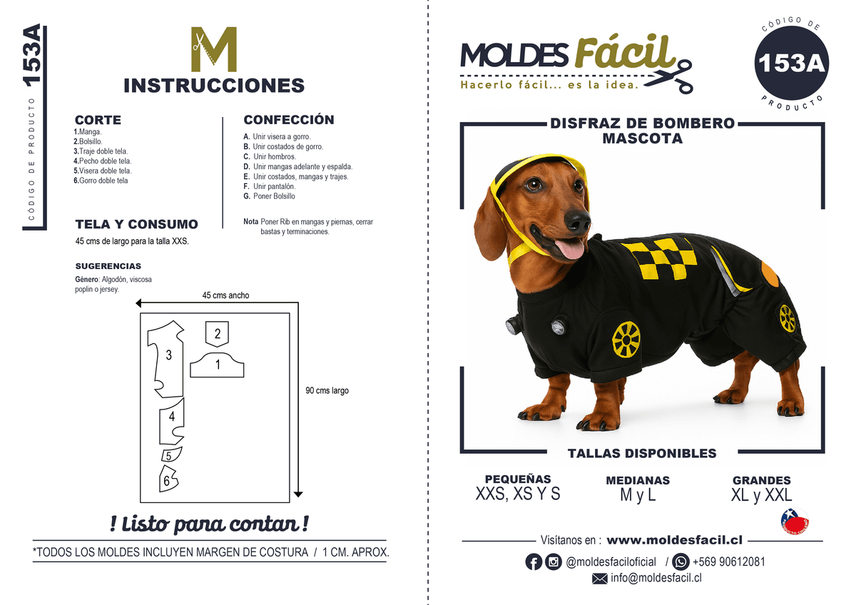 Patrón de costura Disfraz de bombero mascota — Moldes Fácil
