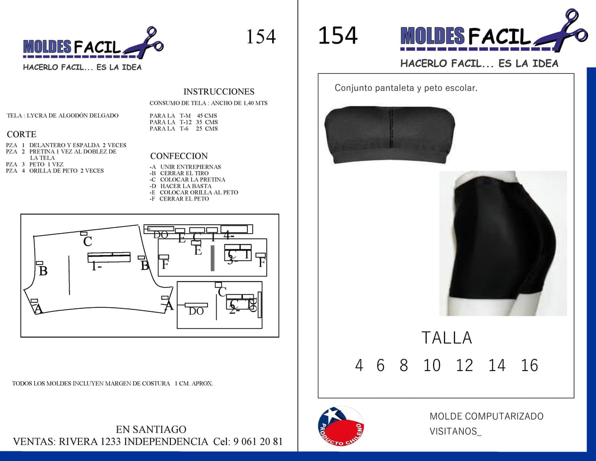 Patrón de costura Conjunto pantaleta y peto escolar — Moldes Fácil