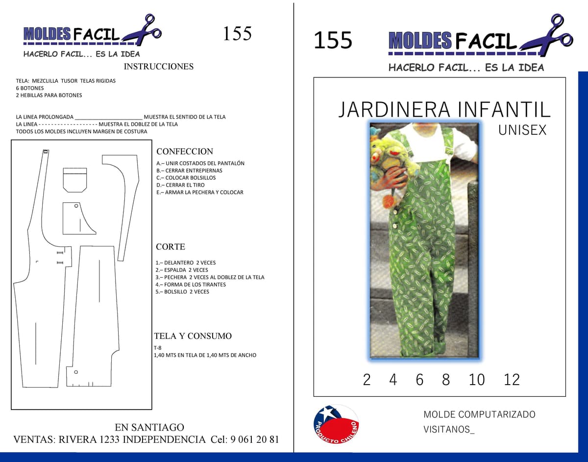 Patrón de costura Jardinera infantil unisex — Moldes Fácil