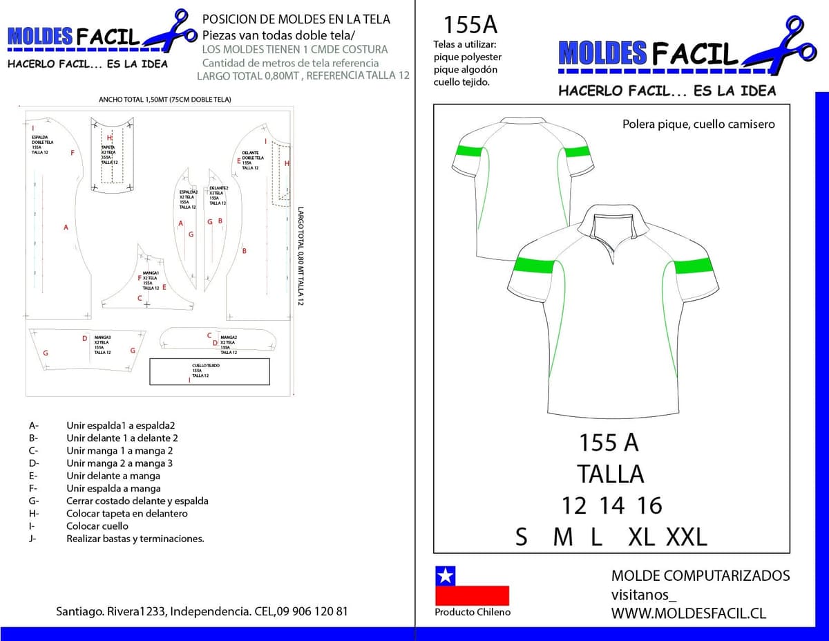 Patrón de costura POLERA PIQUE CUELLO CAMISERO — Moldes Fácil