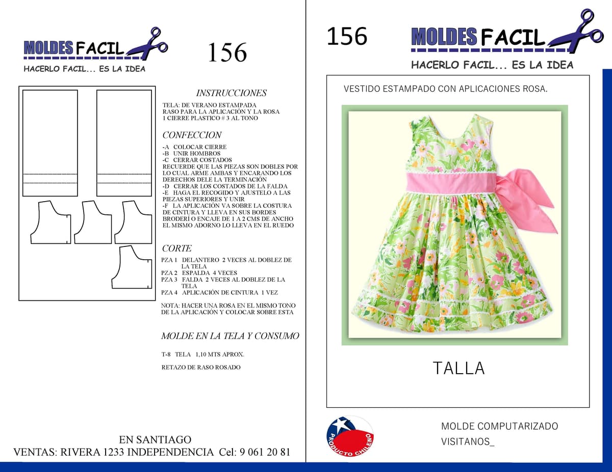 Patrón de costura Vestido estampado con aplicación rosa — Moldes Fácil