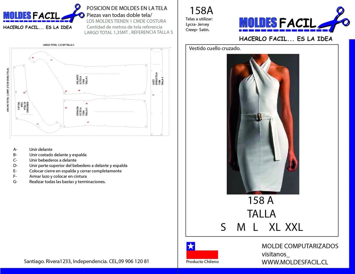 Patrón de costura Vestido Cuello Cruzado — Moldes Fácil