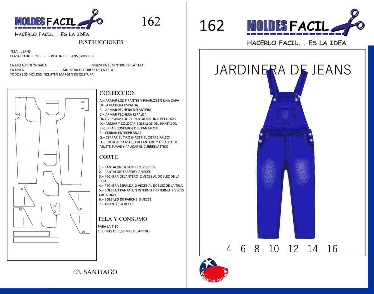 Patrón de costura Jardinera de jeans — Moldes Fácil