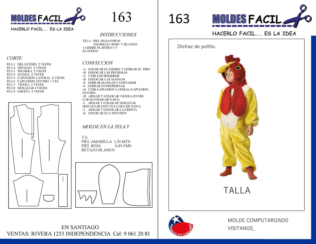 Patrón de costura El Pollito Pío — Moldes Fácil
