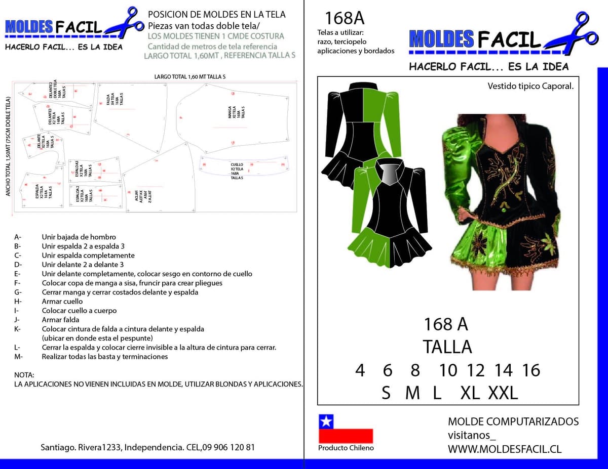 Patrón de costura Vestido Típico Caporal — Moldes Fácil