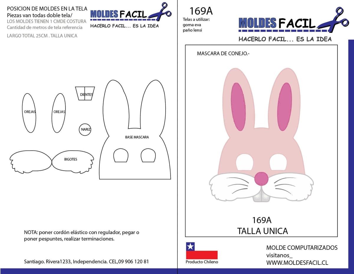 Patrón de costura Máscara de conejo — Moldes Fácil