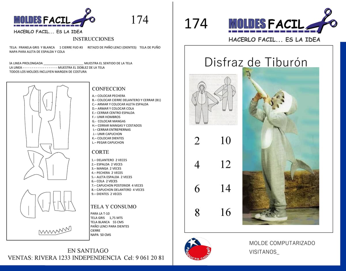 Patrón de costura Disfraz de Tiburón — Moldes Fácil